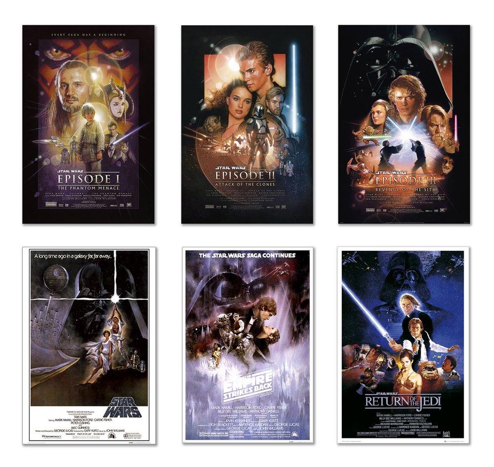 POSTER STOP ONLINE Star Wars Episode I, II, III, IV, V & VI - Movie Poster Set (6 Individual Full Size Movie Posters) (Size 24" x 36" each)