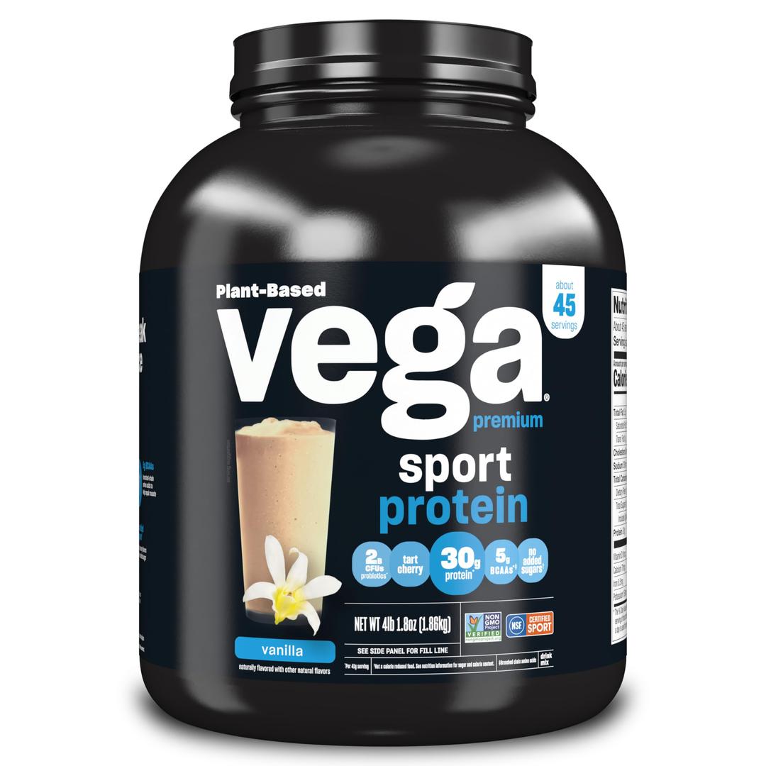 Vega Premium Sport Protein Vanilla Protein Powder, Vegan, Non GMO, Gluten Free Plant Based Protein Powder Drink Mix, NSF Certified for Sport, 4lb 1.8 oz