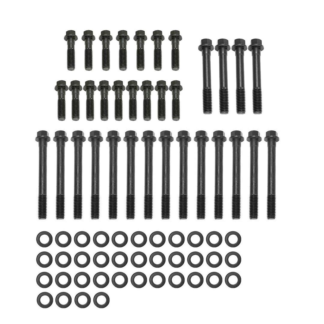 Cylinder Head Bolt Set Black Compatible with SB Chevy 350 383 400 SBC with washers