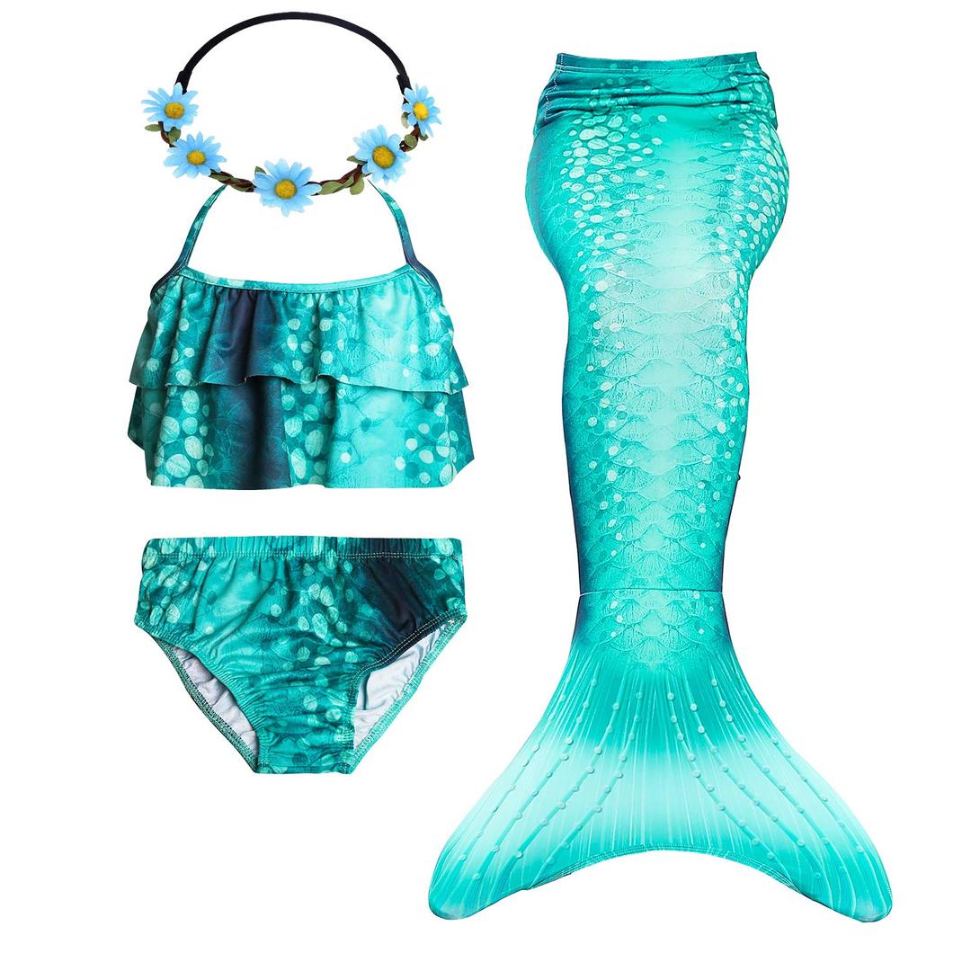 Mermaid for Swimming Girls Swimsuit Princess Bikini Set Bathing Suit Swimmable Costume (No Monofin)