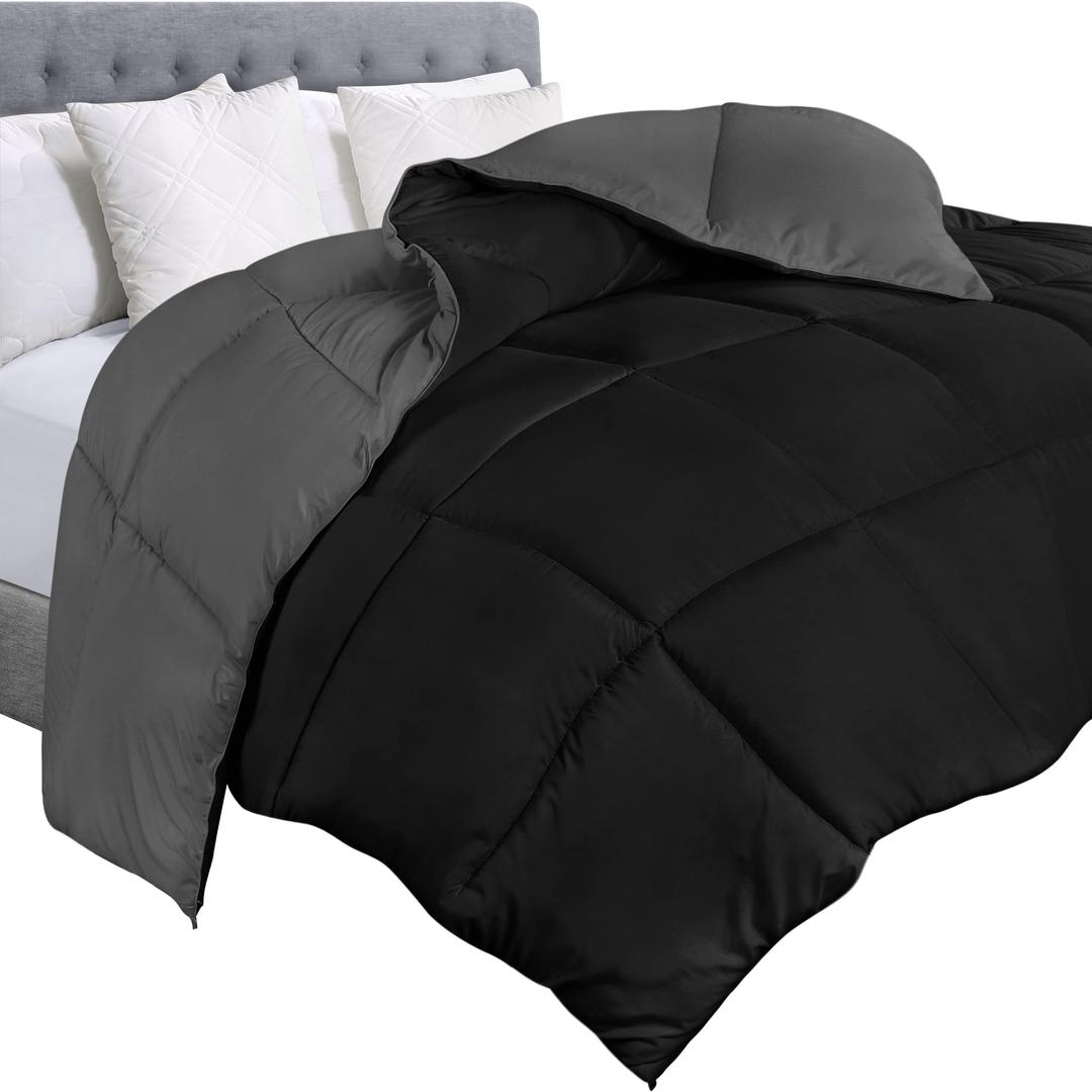 Utopia Bedding Comforter Duvet Insert, Quilted Comforter with Corner Tabs, Box Stitched Down Alternative Comforter Queen (Black/Grey)