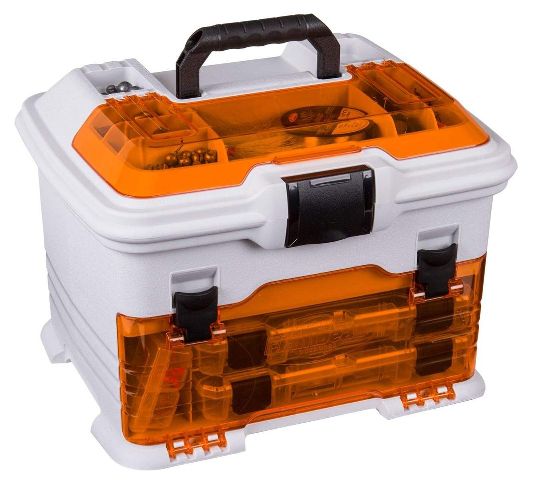 Flambeau Outdoors T4P Pro Multiloader, Portable Fishing & Tackle Storage Box with Zerust Anti-Corrosion Technology, White/Orange