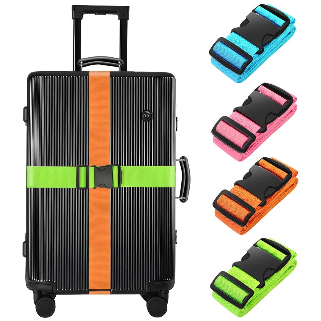 BILIONE 4 Pack Luggage Straps 79" Long Belts Keep Suitcase Secure While Traveling, TSA Approved Add a Bag Premium Accessory for Travel Bag Closure (Blue+Orange+Rose Pink+Green)