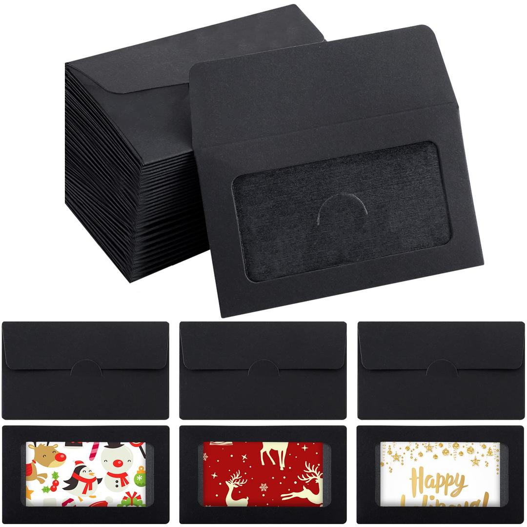 120 Packs Window Gift Card Envelopes Gift Card Sleeves Credit Card Size Envelopes Business Invitation Card Envelopes Without Card for Thanksgiving Christmas, 3.9 x 2.4 Inch (Black, Classic)