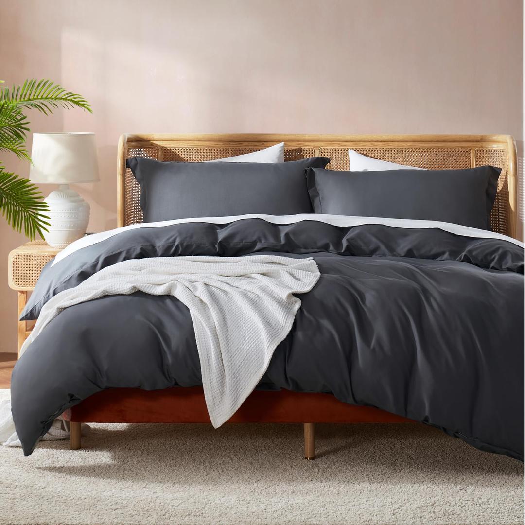 Nestl Dark Grey Duvet Cover King Size - Soft Double Brushed King Duvet Cover Set, 3 Piece, with Button Closure, 1 Duvet Cover 104x90 inches and 2 Pillow Shams