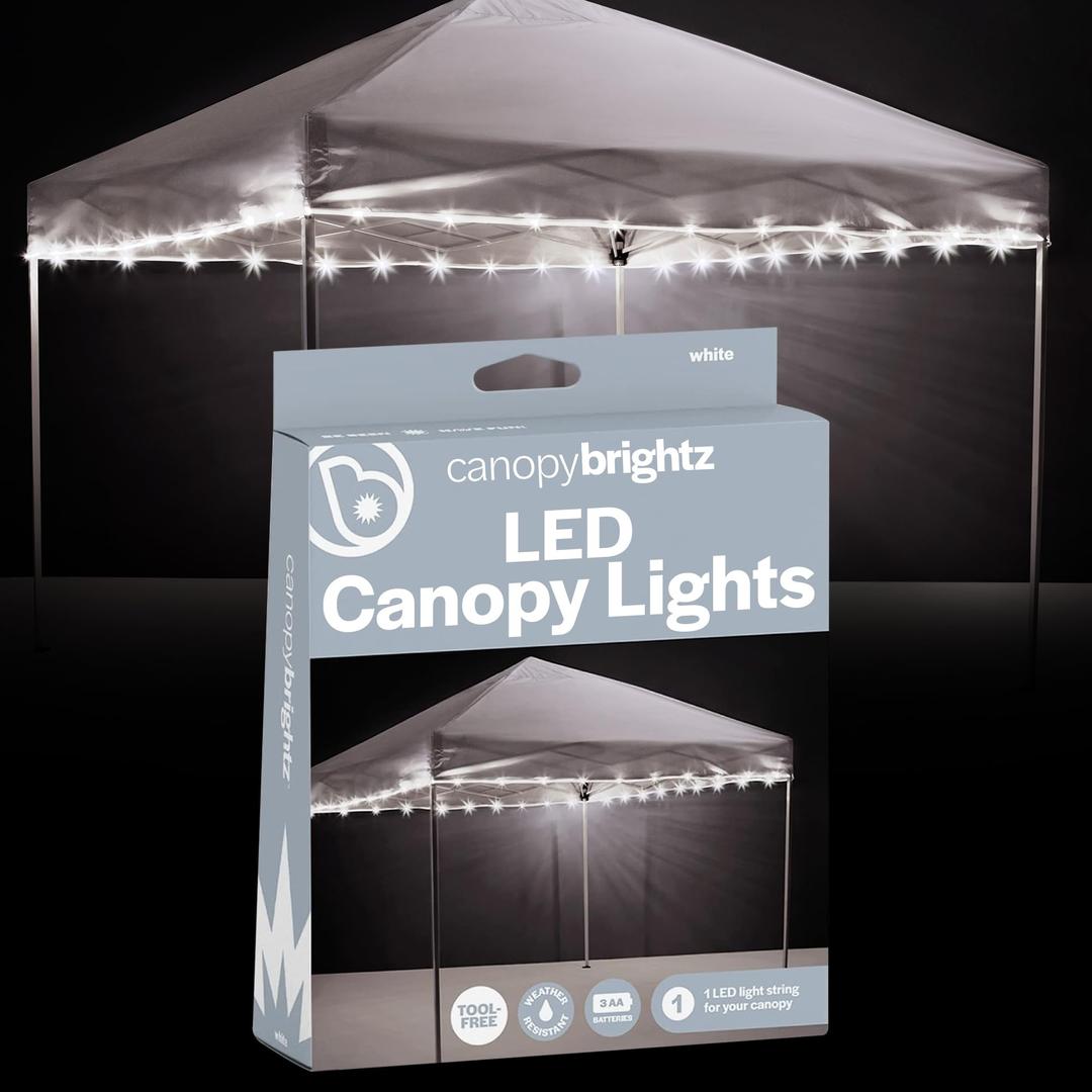 Brightz LED Canopy Lights, White - Outdoor Canopy Tent Lights for 10ft x 10ft Tents - Football Tailgate Essentials & Accessories - 40ft String Light