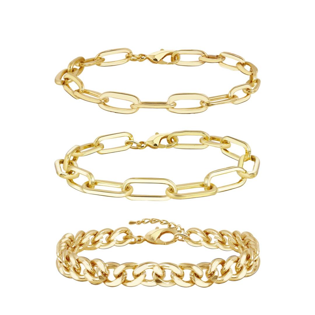 BaduGold Bracelets for Women14K Gold Plated Dainty Link Paperclip Bracelet Stack Gold Small Ball Beads Bracelets Adjustable Layered Metal Link Bracelet