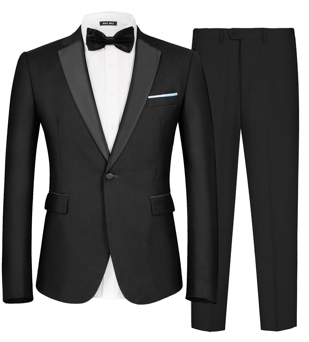 MAGE MALEMen's 2 Piece Suit One Button Slim Fit Formal Wedding Prom Tuxedo Suits Blazer Pants with Bow Tie Set