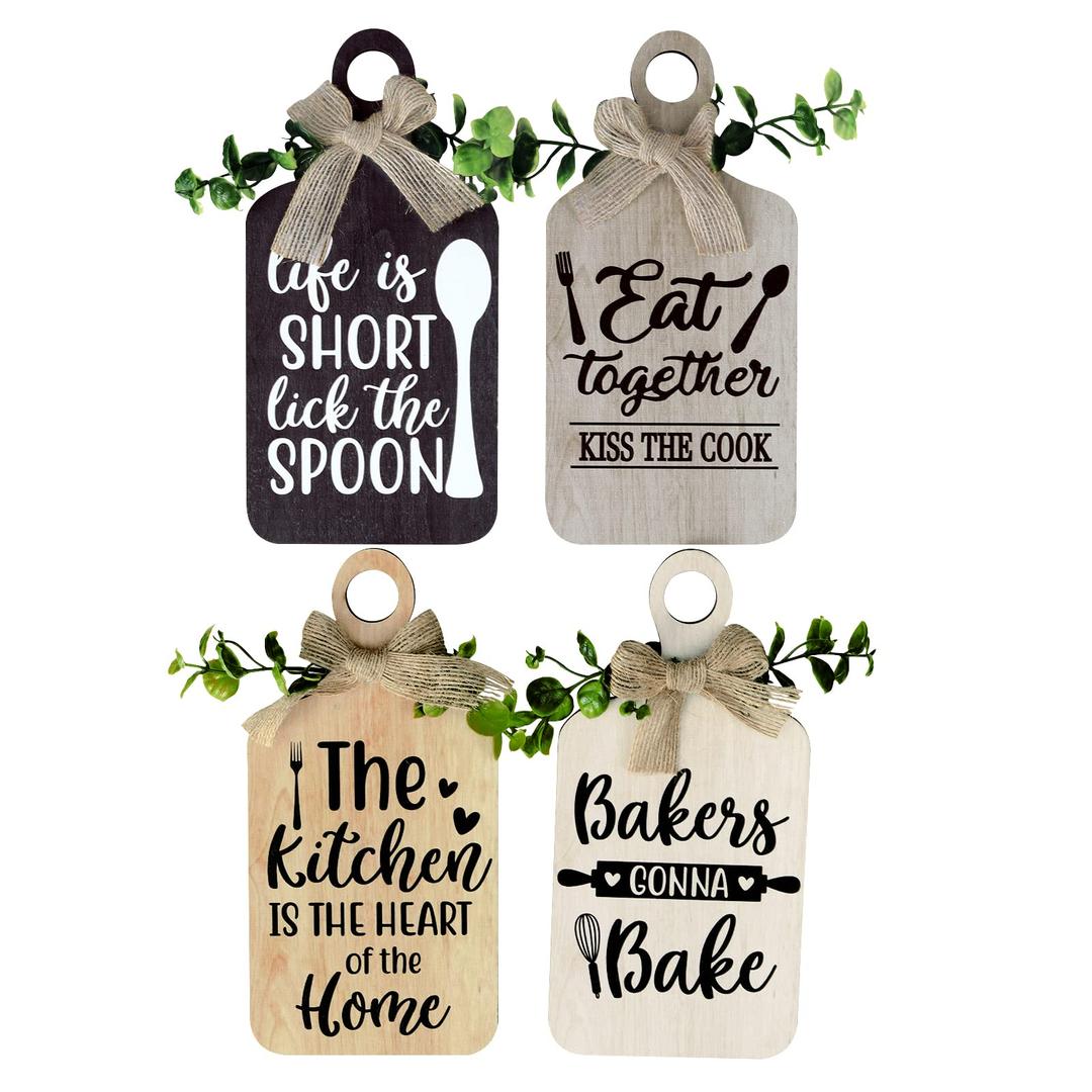 decalmile 4 pieces Kitchen Wooden Hanging Signs Rustic Wood Bar sign Farmhouse Style Wall Art for Kitchen Home Art Decor