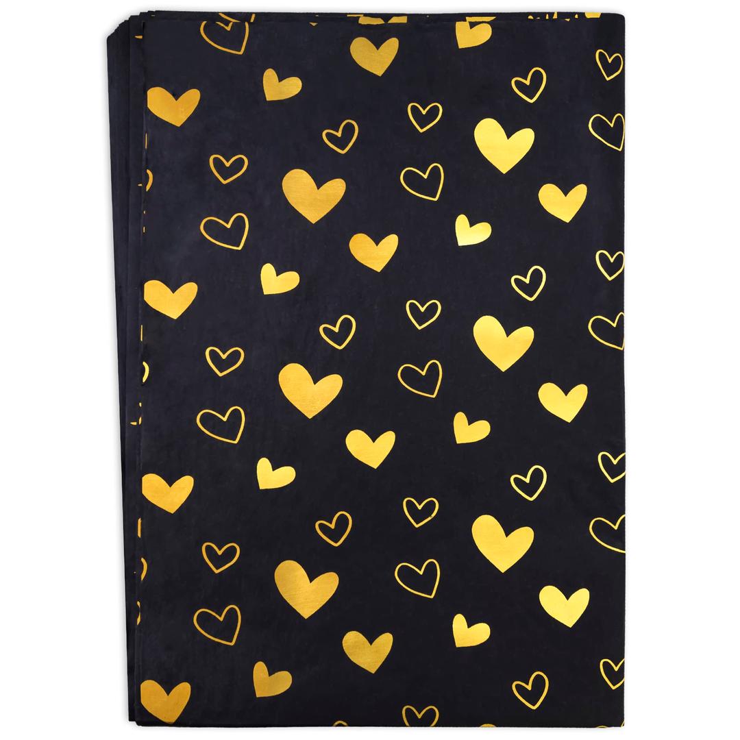 MR FIVE Large Size Black Gold Heart Tissue Paper Bulk,20" x 28",Black Gold Heart Design Tissue Paper for Gift Bags,Black Gold Tissue Paper for Birthday,Valentine's Day,Mother's Day,Weddings,30 Sheets