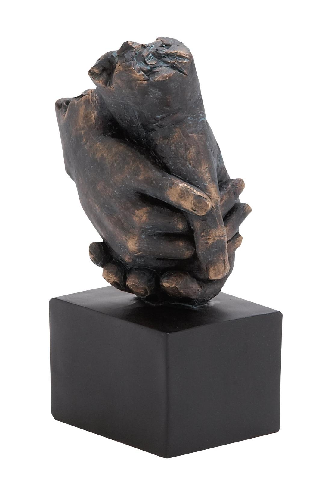 Deco 79 Contemporary Clasped Hands Showing Love Sculpture, 10" H x 5" L, Distressed Bronze and Black