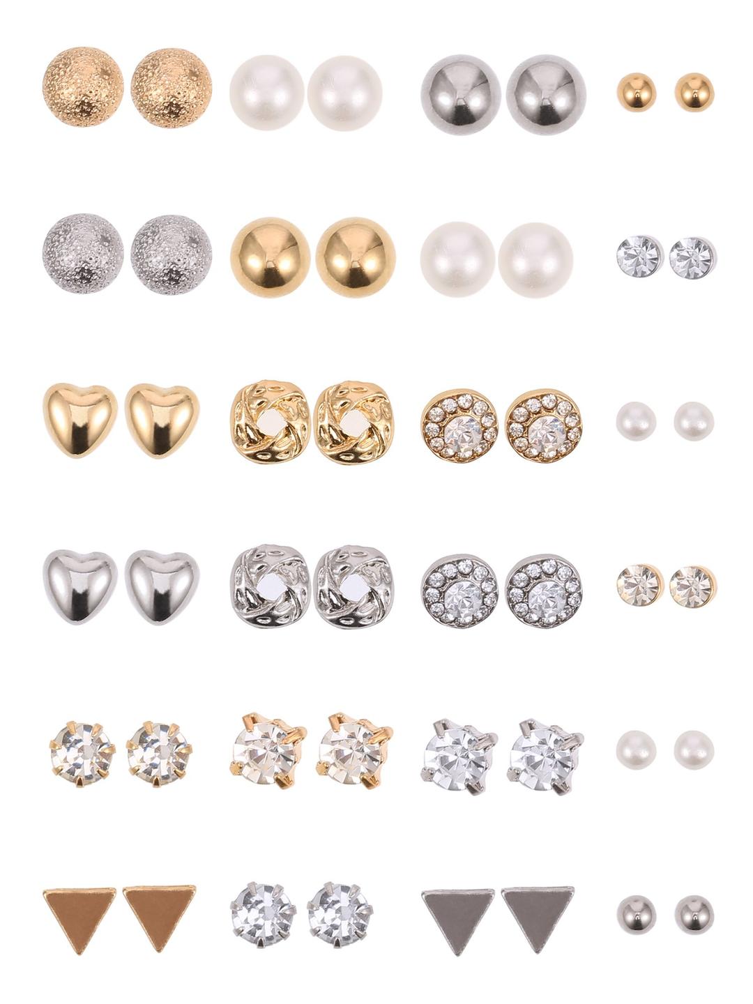 BBTO24 Pairs Stud Earrings Crystal Pearl Earring Set Ear Stud Jewelry for Women Men