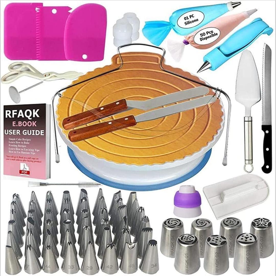 Fotrsta 124pcs/set Cake Turntable Set Multifunction Cake Decorating Tools Kit Cake Turntable Nozzle Baking Tools Set for Cake and Cookies