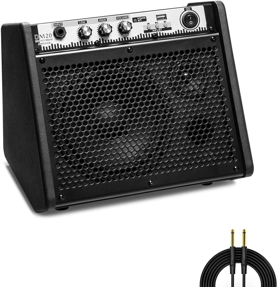 Coolmusic DM20 20W Bluetooth Personal Monitor Amplifier Electric Drum Amplifier Speaker,Keyboard Speaker with USB Interface(Including E-Drum Noise-Reduction Cable)