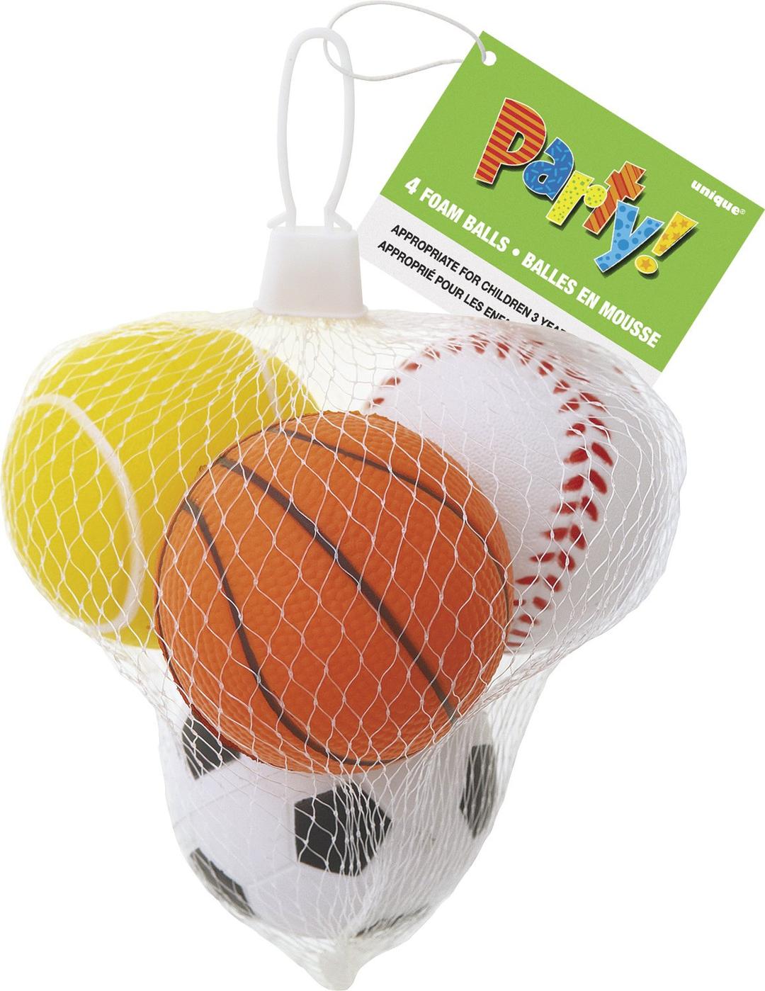 Unique Party 74044 - Foam Sports Ball Party Bag Fillers, Pack of 4