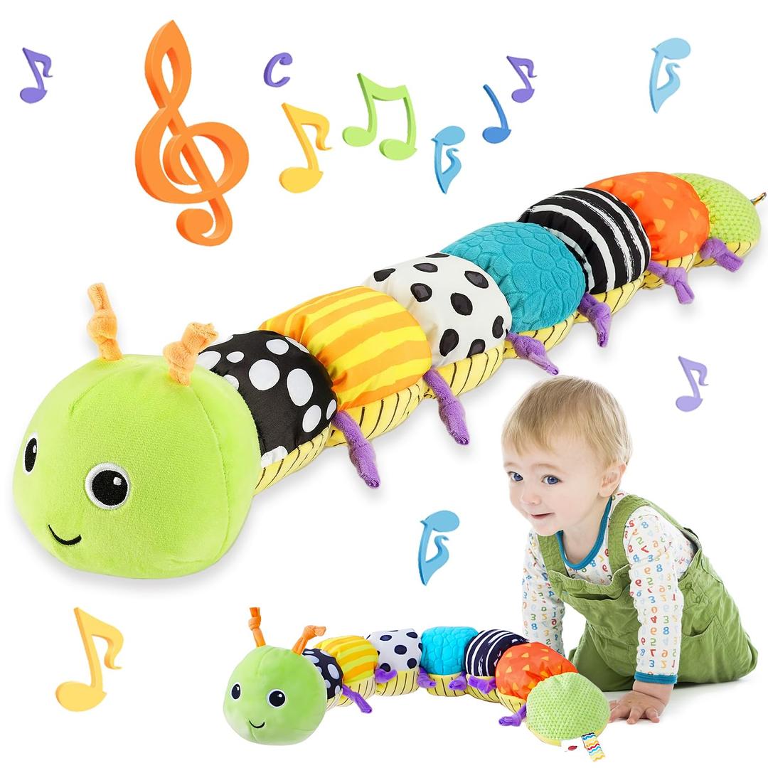 Baby Toys Musical Plush Caterpillar Infant Toys Textures Stuffed Animal Rattle Rolling Bell with Ruler Design Tummy Time Activity Soft Sensory Toy Newborn 0 3 6 12 Months for Babies Gifts Boys Girls