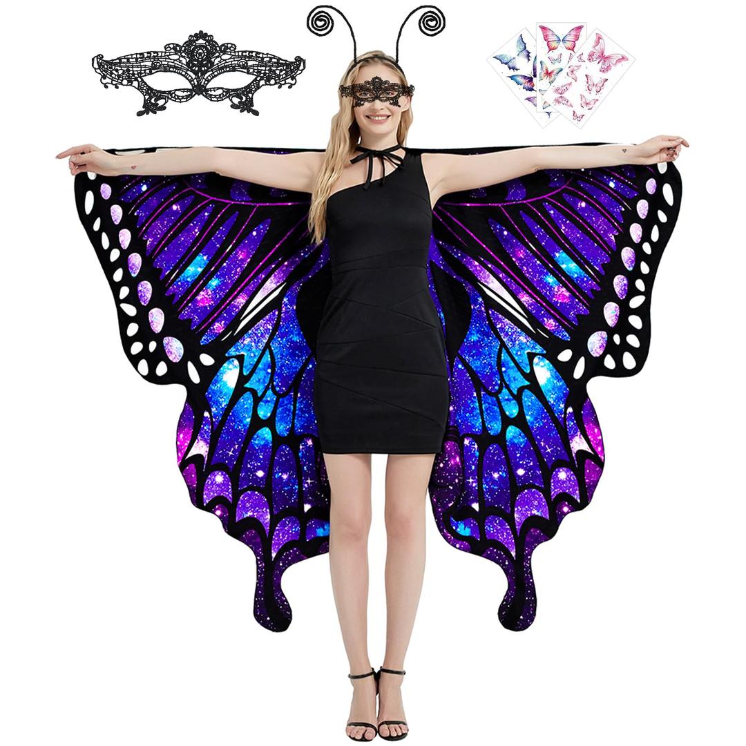 Butterfly Wings Double Side Print Costume Adult Halloween Butterfly Cape Costume Women Party