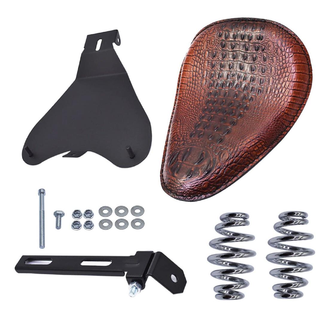 labwork Motorcycle Crocodile Style Leather Cushion Solo Seat with Cushion Spring Base Plate Bracket Replacement for Honda/Yamaha/Kawasaki Chopper Bobber Dyna Spirit Sportster XL Dyna Shadow Spirit