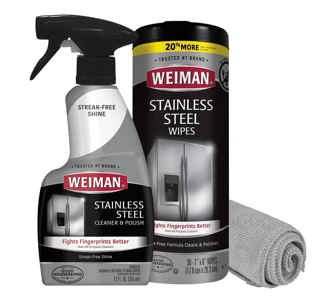 Weiman Stainless Steel Cleaner Kit - Removes Fingerprints, Residue, Water Marks, and Grease