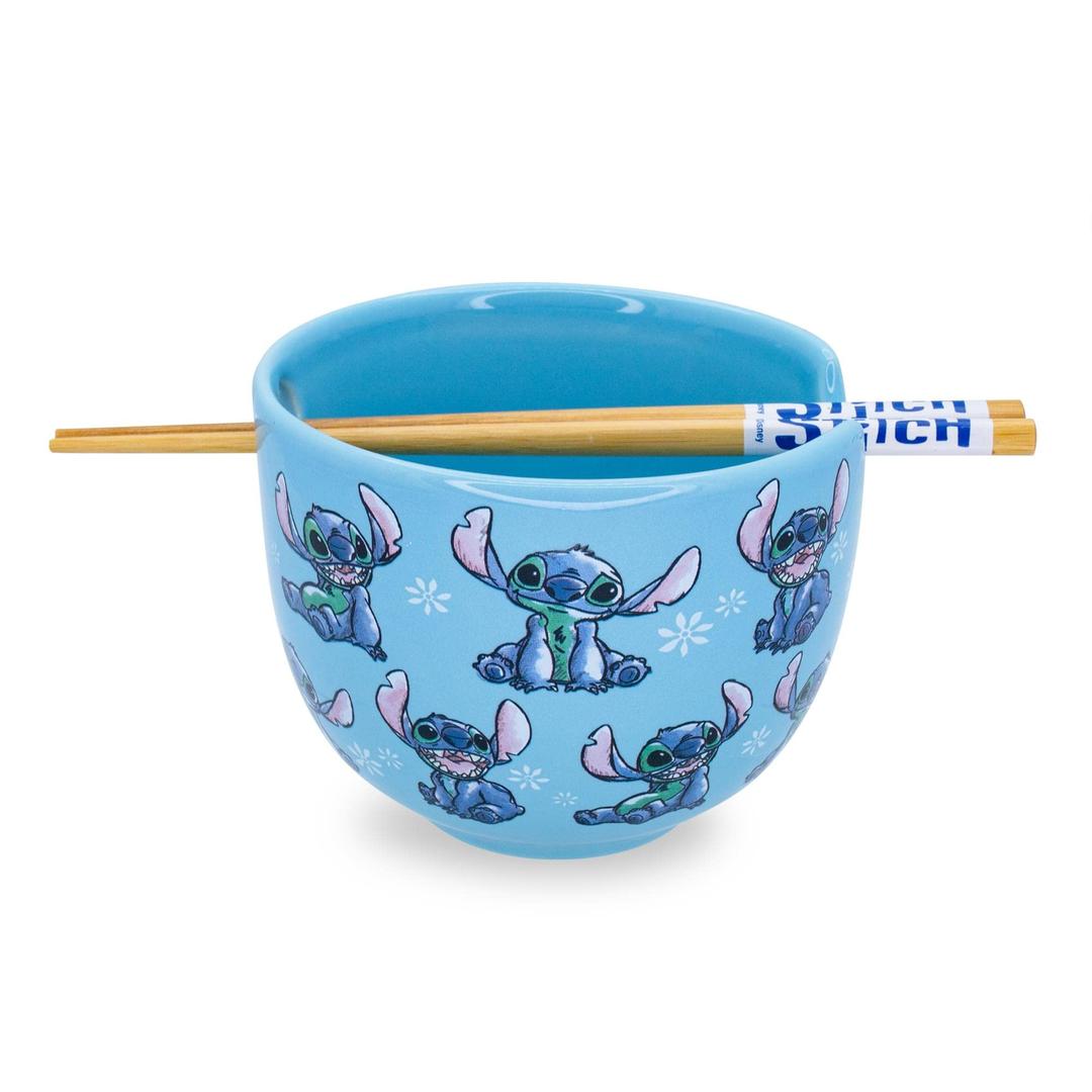 Disney Lilo & Stitch Japanese Ceramic Dinnerware Set | Includes 20-Ounce Ramen Noodle Bowl and Wooden Chopsticks