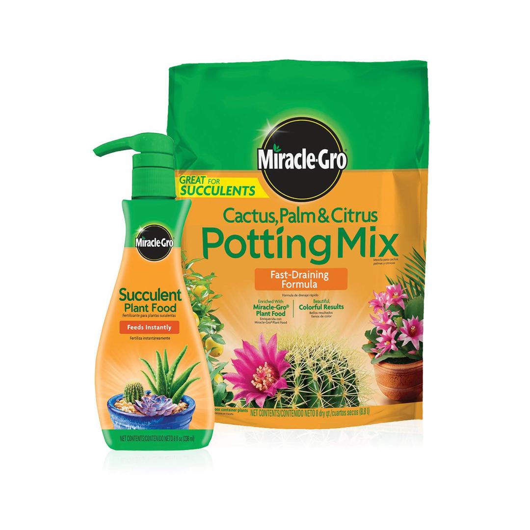 Miracle-GroCactus, Palm & Citrus Potting Mix and Succulent Plant Food - Bundle of Potting Soil (8 qt.) and Liquid Plant Food (8 oz.) for Growing and Fertilizing Indoor Succulents