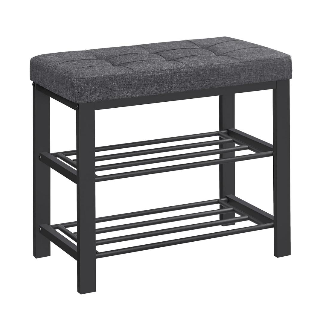 SONGMICS Shoe Bench, Storage Bench, Entryway Bench with Cushion, Shoe Shelf with Seat, Space-Saving, Modern Style, for Living Room, Bedroom, Hallway, Dark Gray and Ink Black ULBS576B33