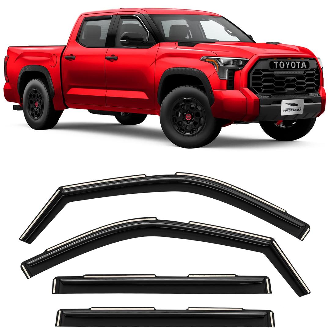 Voron Glass in-Channel Extra Durable Rain Guards for Toyota Tundra 2022-2024 CrewMax, Window Deflectors, Vent Window Visors, 4 Pieces - 200598