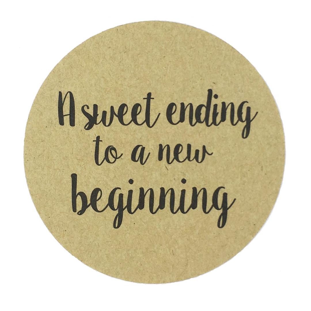 80-2" Kraft a Sweet Ending to a New Beginning Stickers, Wedding Favor Sticker Labels