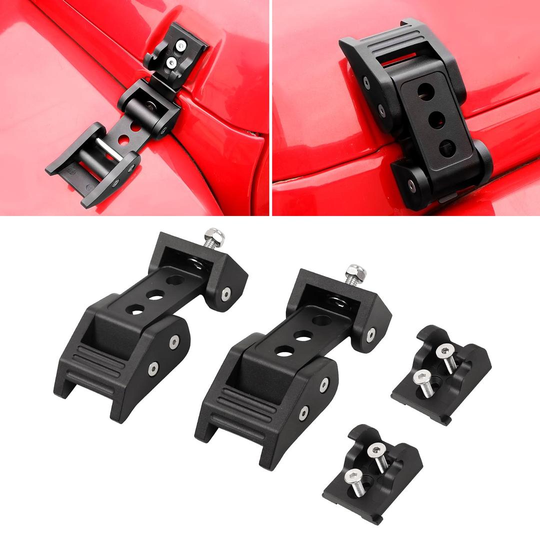 RT-TCZ for Wrangler Hood Latch Lock Catch, Aluminum Hood Latches for Jeep Wrangler JK JKU 2007-2017 JL JLU 2018-2024 Gladiator JT 2020-2024 Black Exterior Accessories 2pcs