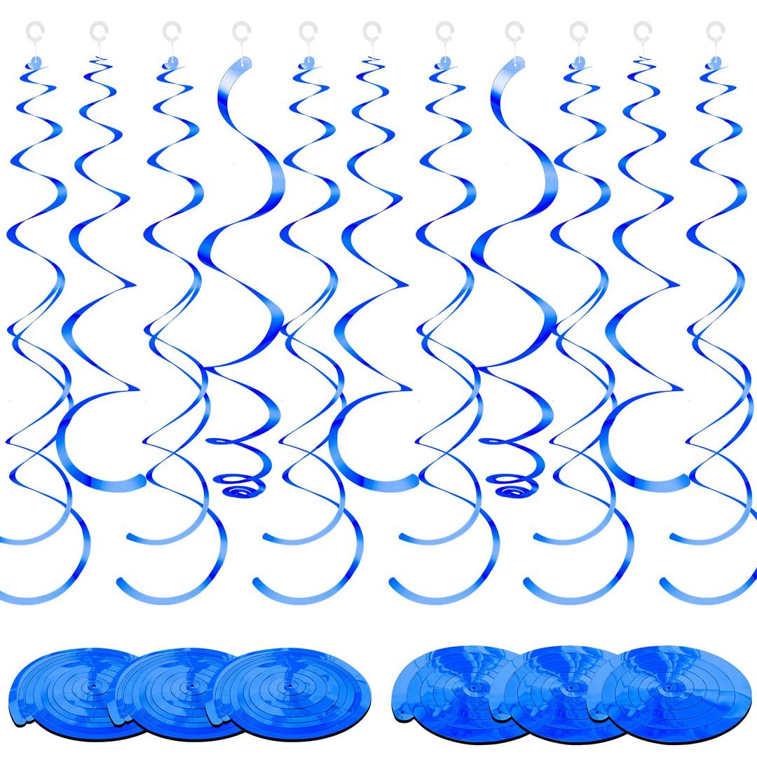 36 Pcs Party Hanging Swirl Decorations Plastic Streamer Swirls Party Decorations Spiral Decorations for Ceiling Birthday Wedding Baby Shower (Blue)