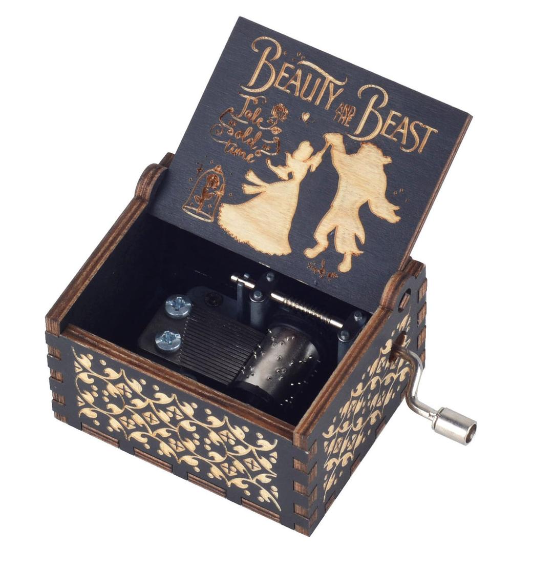 Ddjbdb Beauty Music Box Beast, 18 Note Mechanism Antique Carved Wooden Hand Crank Musical Box Crafts,Valentine Christmas Birthday Gift for Her Wife Girlfriend