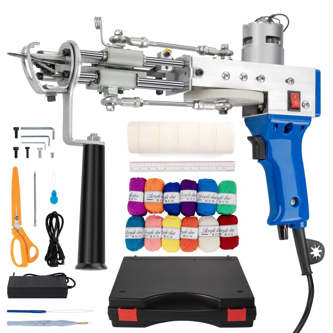 tufting gun starter kit - rug making kit with dedicated storage box,carpet tufting gun 2 in 1 kit with tufting cloth and tufting yarn