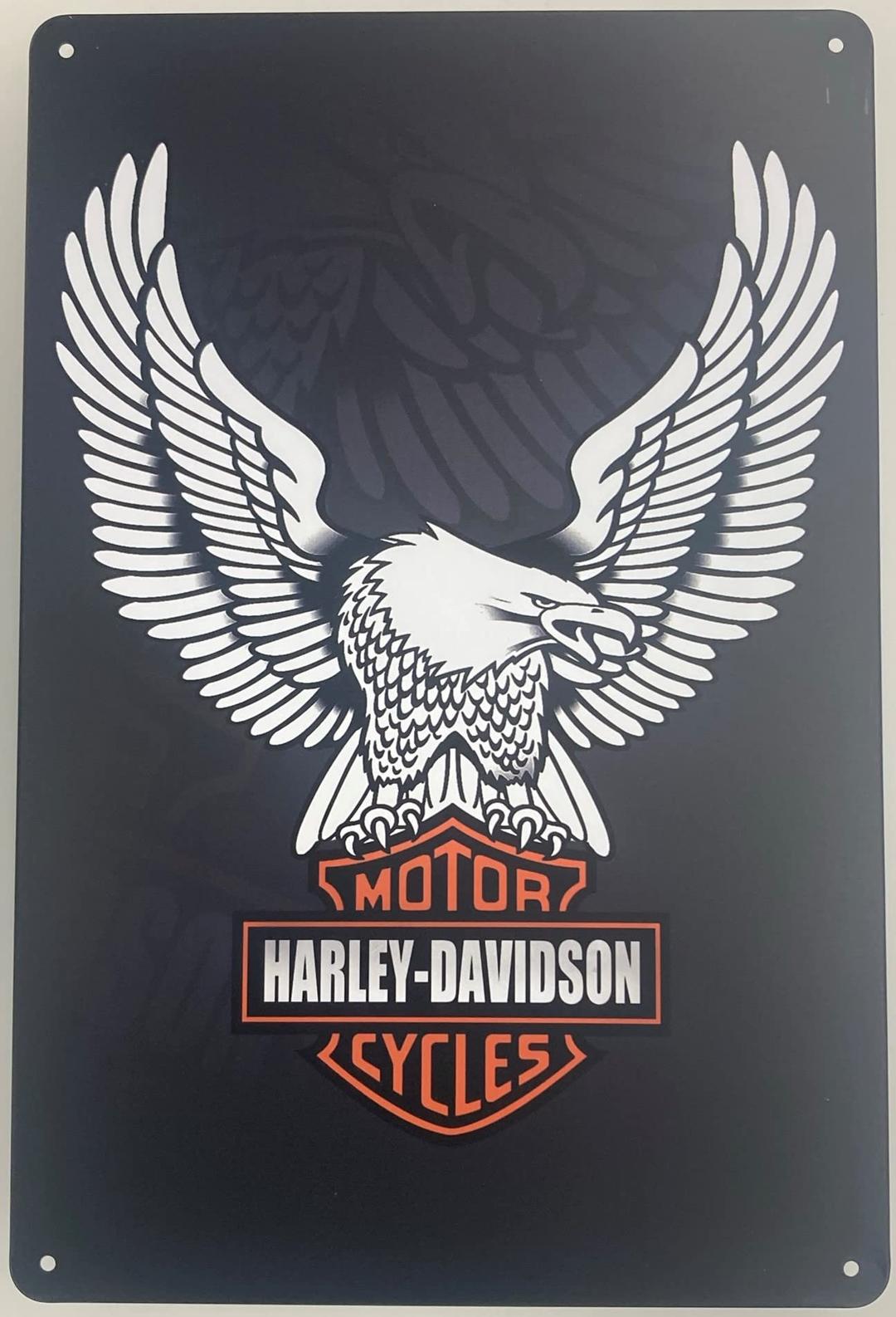 Tin Sign Bar Plaque | Metal Wall Decor Poster | Harley Davidson Motorcycles Eagle 8 x 12 in. | Classic Decorative Sign for Home Kitchen Bar Room Garage Studio | Motorcycle Style Black