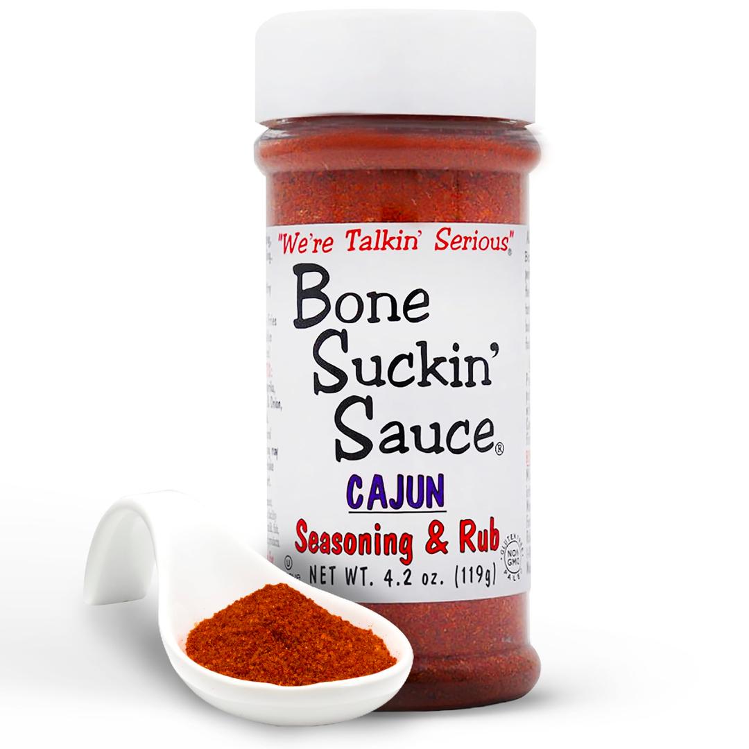 Bone Suckin' Cajun Seasoning & Rub, 4.2 Oz - Gluten-Free, Non-GMO, Kosher, Pareve, Paleo & Sugar Free. Great on Gumbo, Wings, Fried Chicken, Seafood & Brine. No Anti Caking Agent & No Msg!