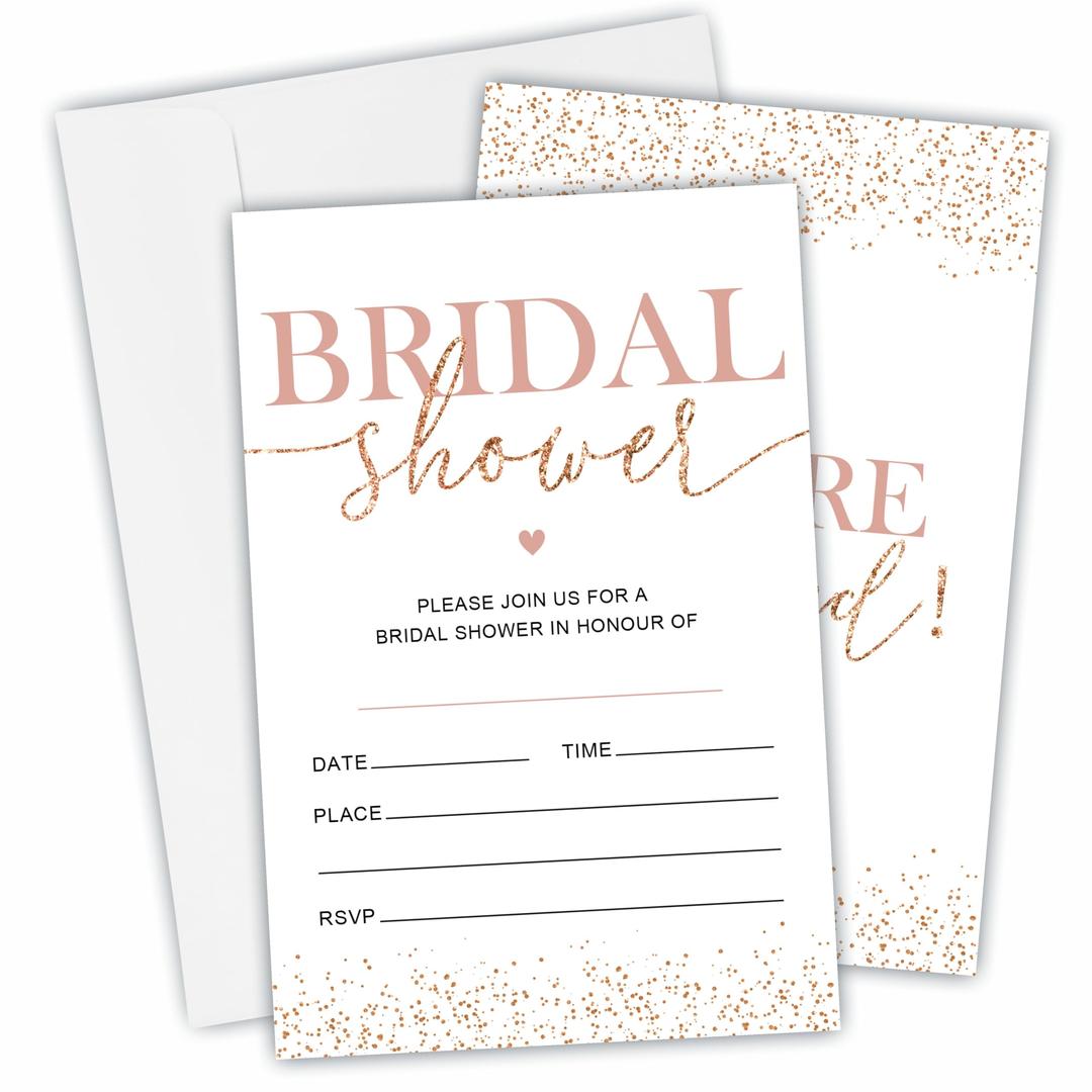 25 Bridal Shower Invitation Cards With Envelopes - Rose Gold Glitter - Minimalism Double-Sided Fill In Style Invites For Newlyweds, Wedding & Bridal Shower Celebration, Party Favor & Decorations-B17