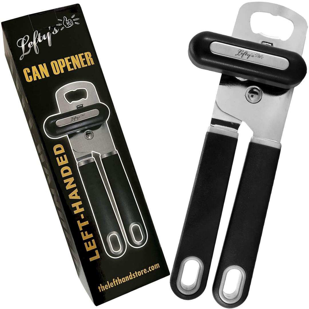 Lefty’s Left Handed Can Opener - Premium Design Black Heavy duty Stainless Steel - Easy To Turn Sharp Blade - Smooth Edge - Great Gift for Left-Handed People, Adults, Men and Women