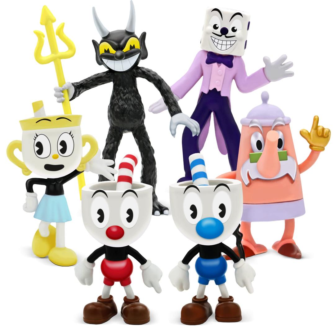 Cuphead Toys (6 Pack) - New Cuphead Action Figures - Adventure Mecup and Brocup Figurines - Mrs. Chalice, Devil, King Dice and Elder Kettle - Amazing Cuphead and Mugman Set for Fans