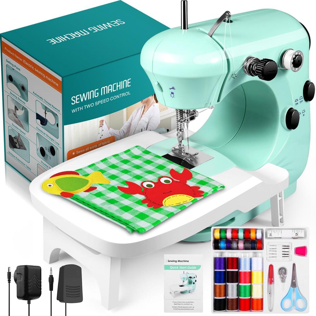 Sewing Machine, Mini Sewing Machine for Beginner with Eco-Friendly Material, Dual Speed Portable Sewing Machine with Extension Table, Light - Easy to Use, Best Gift for Kids and Women, Space Saver