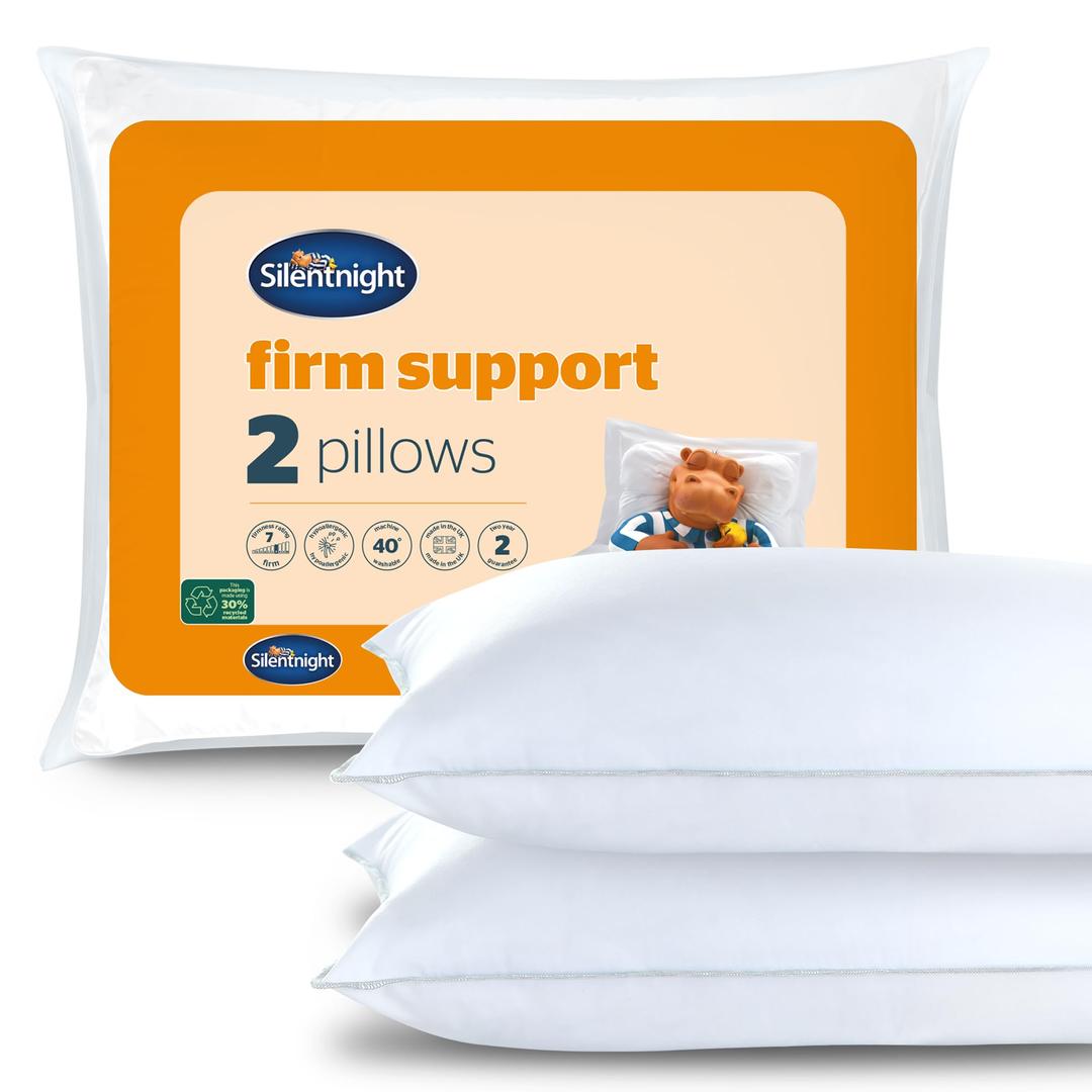 Silentnight Firm Support Pillow Pack of 2 - Side Sleeper Pillows for Sleeping Neck Back Orthopaedic Pain - Machine Washable Pillow Pair for Side Sleepers, White, packaging may vary