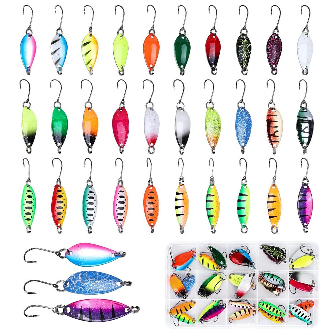 30 Piece Trout Baits, Trout Spinner Set 2 g, 3 g, 3.5 g with Box, Spoon Bait, Trout Spoon Bait Set Trout Fishing Trout Set Spoons Trout Sequin Bait for Pike, Zander, Perch