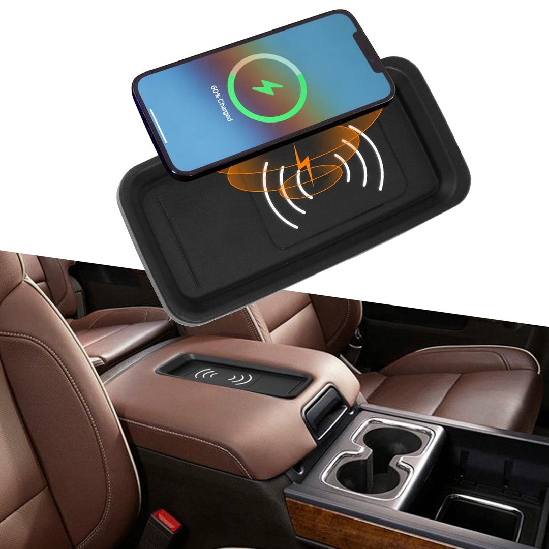 Wireless Charger Tray Compatible with 2015-2018 Chevrolet Silverado GMC Sierra 15W Fast Center Console Wireless Charging Pad Chevy Silverado GMC Sierra Accessories (2015-2018, Fit Full Console)