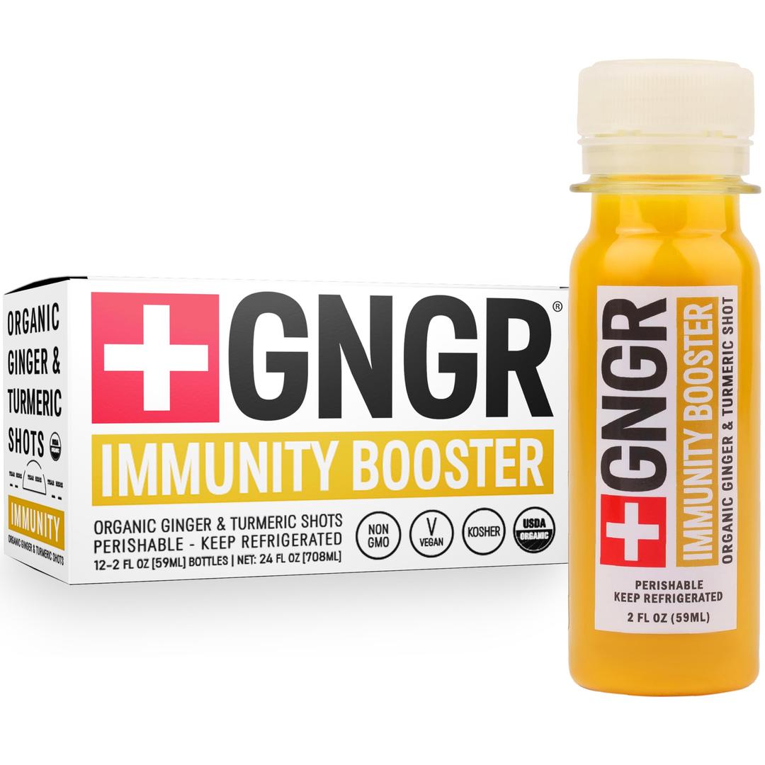 Immunity Booster Organic Ginger and Turmeric Shot - Cold Pressed Ginger Shots with Peruvian Ginger Juice, Turmeric, Cayenne Pepper for All Natural Immune & Digestive Support (2 Oz, Pack of 12)