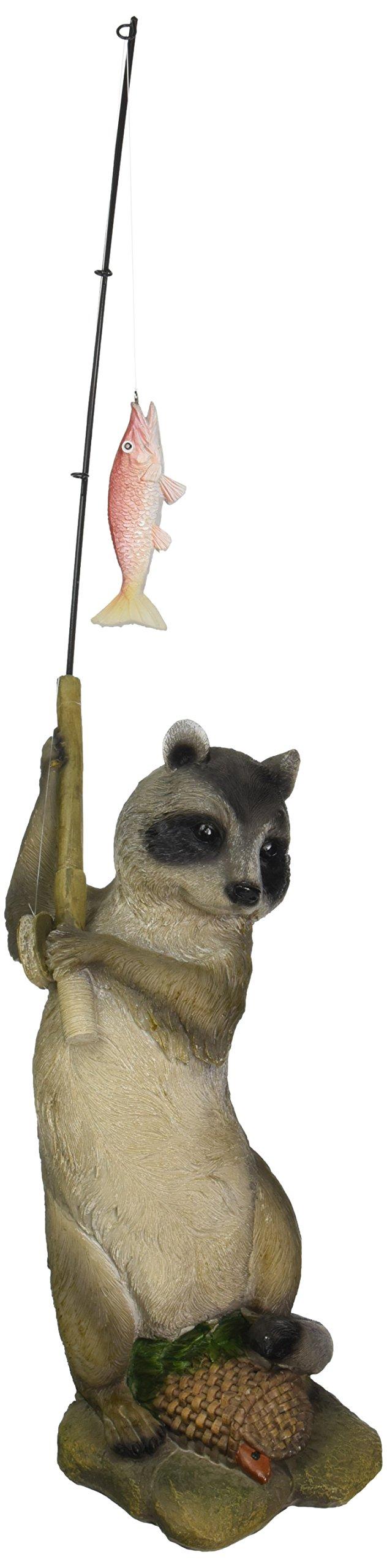 Design ToscanoQM2374600 The Masked Fisherman Raccoon Statue, 5" Wx5.5 Dx12 H, Multicolored