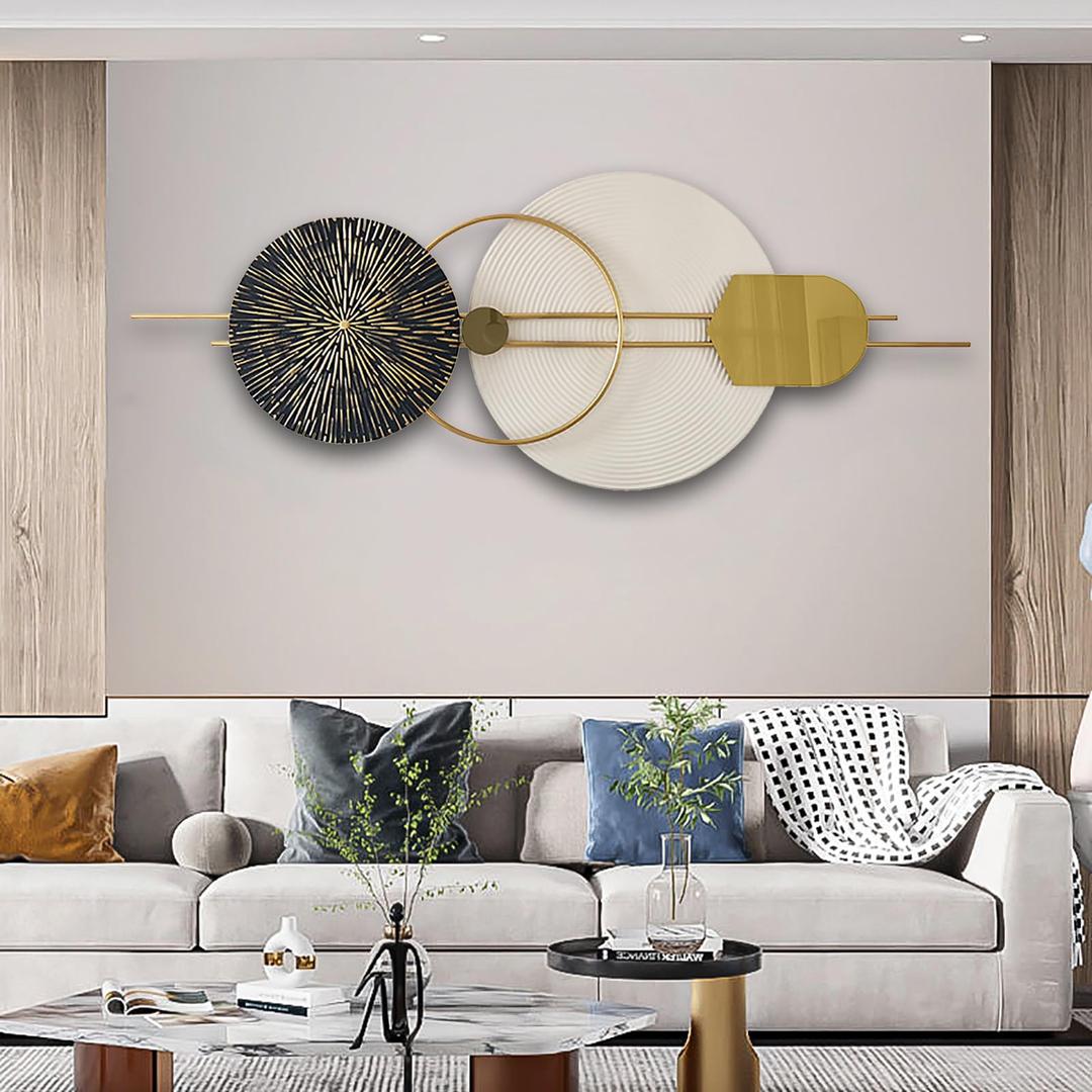 ZOOMCAM 3D Round Metal Wall Decor, 120x50cm Metal Wall Art for Living Room, Large Metal Wall Nature Art Home Decor - for Bedroom Dining Room Wall Decorations