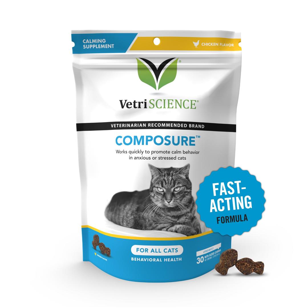 VETRISCIENCEComposure, Calming Formula for Cats, 30 Bite-Sized Chews