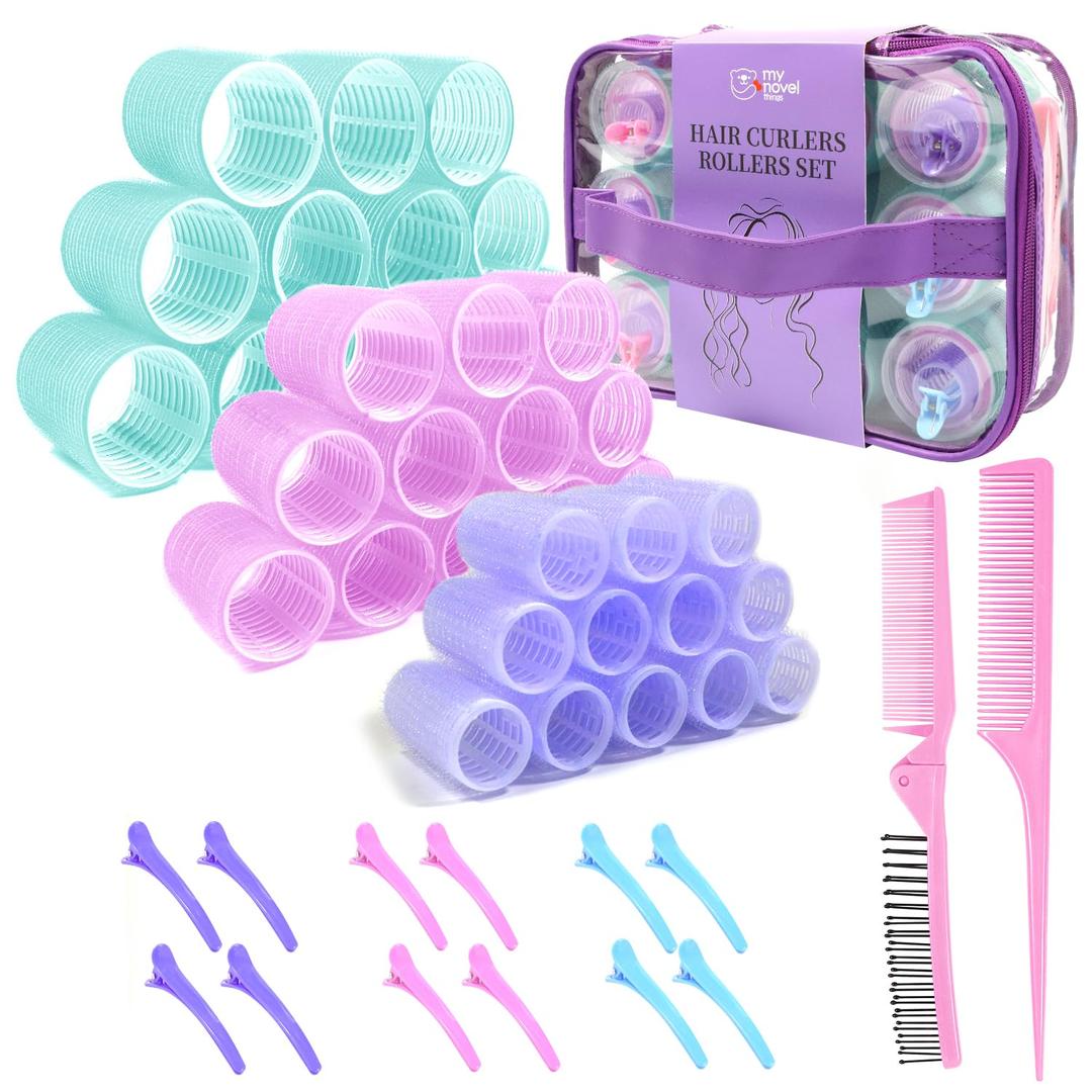 Hair Rollers Set 50Pcs with Clips for Long Short Medium Hair, Women Heatless Curls 36PCS for Hair, Hair Styling Curling Curlers to Sleep In for Comb Blowout Look Long Hair