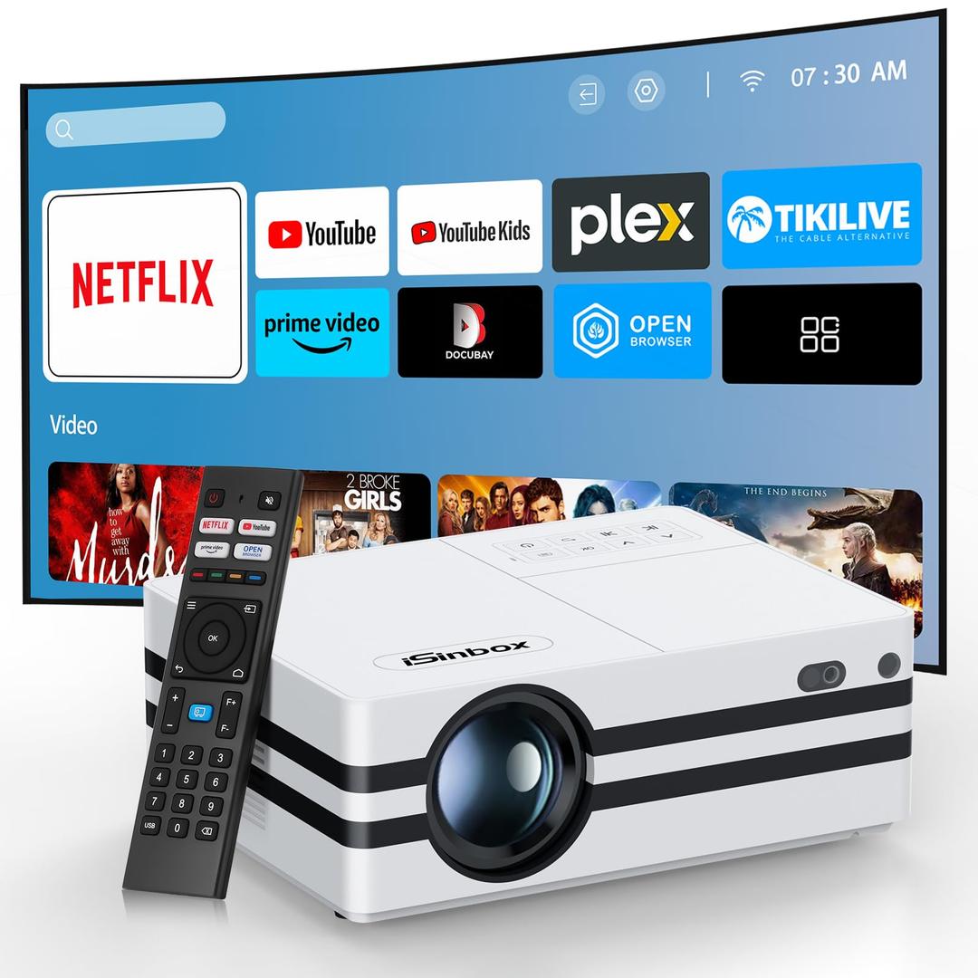 [Netflix Certified] 4K Projector with WiFi /Bluetooth 500ANSI Outdoor Movie Projector MAX 300''Display 9000+Apps Auto Focus 4P Keystone 50% Zoom Portable proyector Halloween Projector