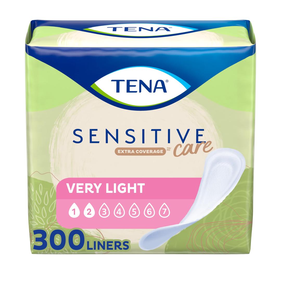 Tena Incontinence Liners for Women, Very Light Absorbency, Extra Coverage, Sensitive Care - 300 Count