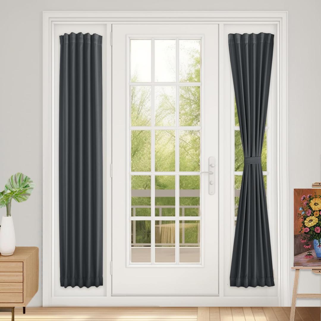 Vatge Grey French Door Curtains - Sidelight Curtains for Front Door Privacy, 12 Inch Wide Narrow Window Curtains for Side Door, 1 Panel, W12 x L72, Grey