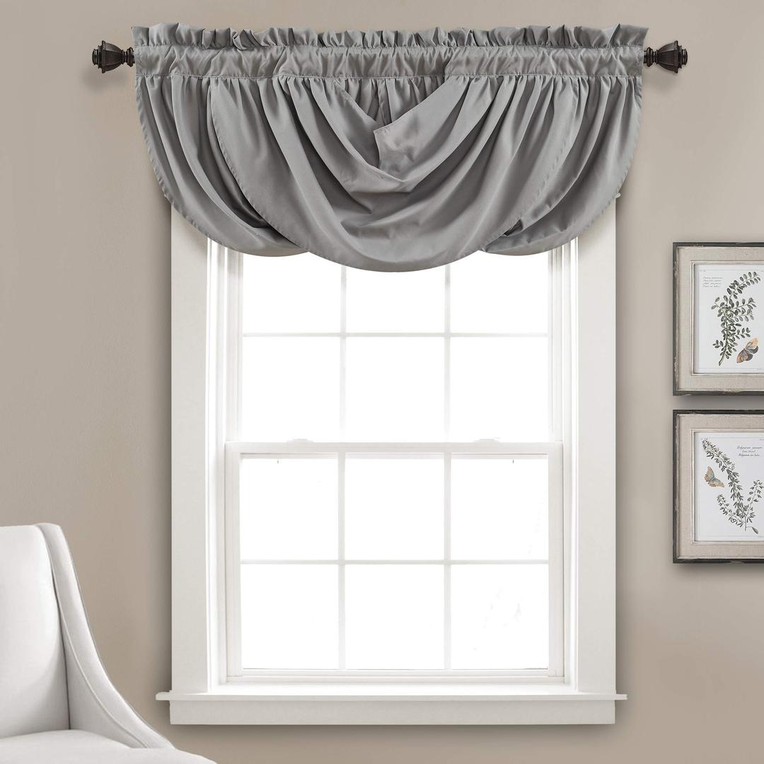 Lush Decor Lucia Elegant Waterfall Valance for Living Room Kitchen, and Bedroom, Soft Polyester Window Curtain, Single -Gray (42"W x 18"L)